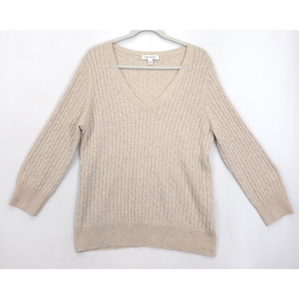 Banana Republic Sweater Women XL Beige Cable Knit Wool Cashmere Blend V-Neck Top